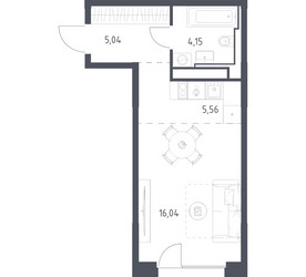 Планировка однокомнатной(квартира) площадью 30.79 квадратных метров в ЖК “ЖК Квартал на воде (Графика на воде)”