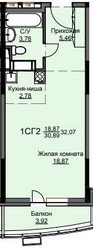 Планировка студии(квартира) площадью 32.4 квадратных метров в ЖК “ЖК Соболевка”