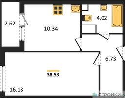 Планировка однокомнатной(квартира) площадью 38.53 квадратных метров в “ЖК Светлый мир БиоПолис”