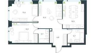 Планировка трехкомнатной(квартира) площадью 73.2 квадратных метров в “ЖК Левел Мичуринский”