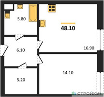 Планировка однокомнатной(квартира) площадью 48.1 квадратных метров в “ЖК Voxhall (Воксхолл)”