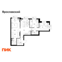 Планировка трехкомнатной(квартира) площадью 68.5 квадратных метров в “ЖК Ярославский”