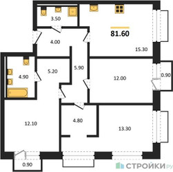 Планировка трехкомнатной(квартира) площадью 81.6 квадратных метров в ЖК “ЖК Равновесие”