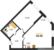 Планировка однокомнатной(квартира) площадью 50.56 квадратных метров в “ЖК Sky Sputnik (Скай Спутник)”