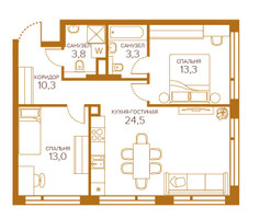 Планировка двухкомнатной(квартира) площадью 68.7 квадратных метров в “ЖК Champine (Шампайн)”