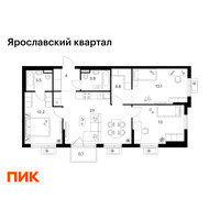 Планировка трехкомнатной(квартира) площадью 78.2 квадратных метров в “Ярославский квартал”