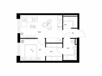 Планировка однокомнатной(квартира) площадью 38.8 квадратных метров в ЖК “ЖК Зеленый парк”