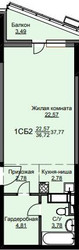 Планировка студии(квартира) площадью 38.1 квадратных метров в ЖК “ЖК Соболевка”