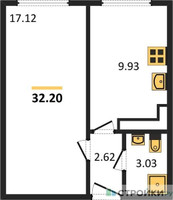 Планировка однокомнатной(апартаменты) площадью 32.2 квадратных метров в “ЖК Легендарный квартал на Ботаническом саду”