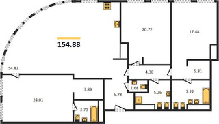 Планировка трехкомнатной(квартира) площадью 154.88 квадратных метров в “ЖК Sky View (Скай Вью)”