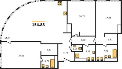Планировка трехкомнатной(квартира) площадью 154.88 квадратных метров в “ЖК Sky View (Скай Вью)”
