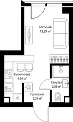 Планировка студии(квартира) площадью 22.73 квадратных метров в ЖК “ЖК Джойс”