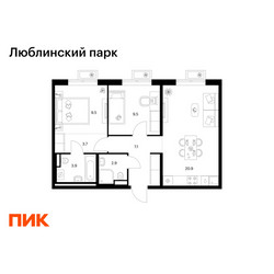 Планировка двухкомнатной(квартира) площадью 57.5 квадратных метров в ЖК “ЖК Люблинский парк”