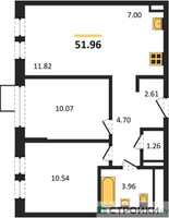Планировка двухкомнатной(квартира) площадью 51.96 квадратных метров в “ЖК Квартал Ивакино”