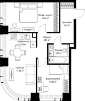 Планировка двухкомнатной(квартира) площадью 60.33 квадратных метров в “ЖК Веер”