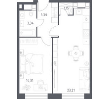 Планировка однокомнатной(апартаменты) площадью 46.57 квадратных метров в “ЖК Пятницкое 58 (Перец)”