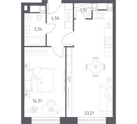 Планировка однокомнатной(апартаменты) площадью 46.57 квадратных метров в ЖК “ЖК Пятницкое 58 (Перец)”