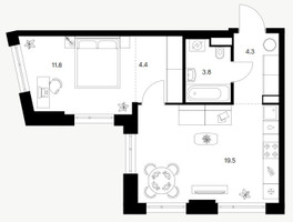 Планировка однокомнатной(квартира) площадью 43.8 квадратных метров в “ЖК 2-й Иртышский”