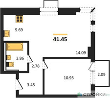 Планировка однокомнатной(квартира) площадью 41.45 квадратных метров в “ЖК Горки Парк”