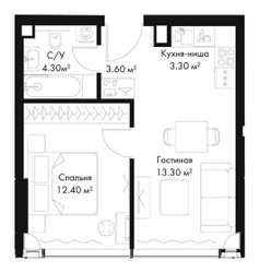 Планировка однокомнатной(квартира) площадью 36.9 квадратных метров в ЖК “ЖК Слава”