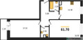 Планировка двухкомнатной(квартира) площадью 61.7 квадратных метров в “ЖК Малиново”