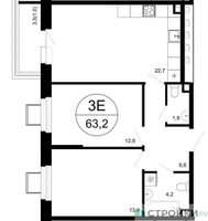 Планировка двухкомнатной(квартира) площадью 63.2 квадратных метров в “ЖК Одинцовские кварталы”
