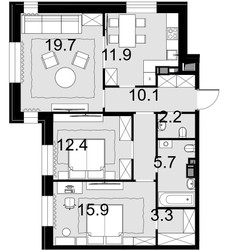 Планировка трехкомнатной(квартира) площадью 81.1 квадратных метров в ЖК “ЖК Театральный квартал”