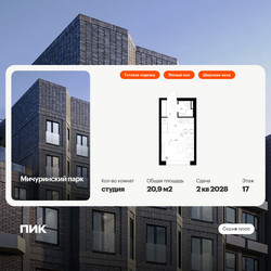 Планировка студии(квартира) площадью 20.9 квадратных метров в ЖК “ЖК Мичуринский Парк”