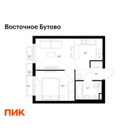 Планировка однокомнатной(квартира) площадью 34.3 квадратных метров в “ЖК Восточное Бутово”