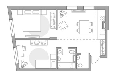 Планировка трехкомнатной(квартира) площадью 57.58 квадратных метров в ЖК “ЖК Аникеевский”