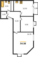 Планировка двухкомнатной(квартира) площадью 54.38 квадратных метров в “ЖК Катуар”