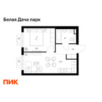 Планировка однокомнатной(квартира) площадью 31.9 квадратных метров в “ЖК Белая Дача парк”