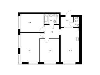 Планировка трехкомнатной(квартира) площадью 76.4 квадратных метров в ЖК “ЖК Полар”