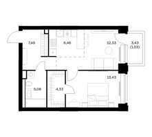 Планировка однокомнатной(квартира) площадью 50.15 квадратных метров в “ЖК НОВА”