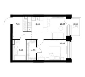 Планировка однокомнатной(квартира) площадью 50.15 квадратных метров в ЖК “ЖК НОВА”
