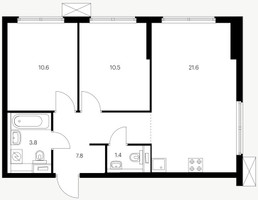 Планировка двухкомнатной(квартира) площадью 55.7 квадратных метров в “ЖК Большая Академическая 85”