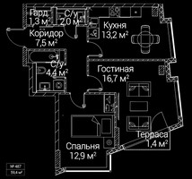 Планировка двухкомнатной(квартира) площадью 59.4 квадратных метров в “ЖК СЕЗАР БУДУЩЕЕ”