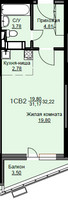 Планировка студии(квартира) площадью 32.7 квадратных метров в “ЖК Соболевка”