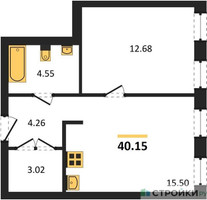 Планировка однокомнатной(апартаменты) площадью 40.15 квадратных метров в “ЖК Insider (Инсайдер)”