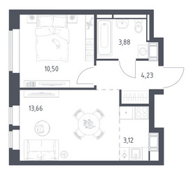 Планировка однокомнатной(квартира) площадью 35.39 квадратных метров в ЖК “ЖК Большое Путилково”