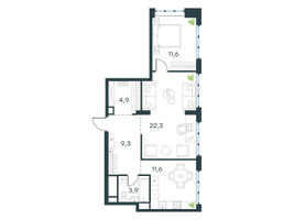 Планировка двухкомнатной(квартира) площадью 63.6 квадратных метров в “ЖК Левел Южнопортовая”