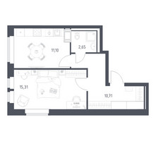 Планировка однокомнатной(квартира) площадью 39.77 квадратных метров в “ЖК Большое Путилково”