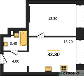 Планировка однокомнатной(квартира) площадью 32.8 квадратных метров в ЖК “ЖК Portland (Портланд)”