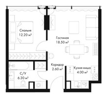 Планировка однокомнатной(квартира) площадью 43.6 квадратных метров в “ЖК Слава”
