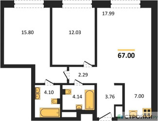 Планировка двухкомнатной(квартира) площадью 67 квадратных метров в ЖК “ЖК Собрание клубных домов West Garden (Вест Гарден)”
