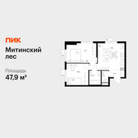 Планировка двухкомнатной(квартира) площадью 47.9 квадратных метров в “ЖК Митинский лес”