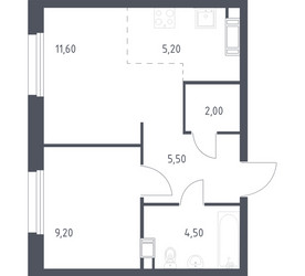 Планировка однокомнатной(квартира) площадью 38 квадратных метров в ЖК “ЖК ЭкоБунино (Южное Бунино)”