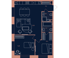 Планировка трехкомнатной(квартира) площадью 71.3 квадратных метров в “Квартал Эра”