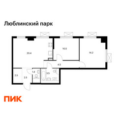 Планировка двухкомнатной(квартира) площадью 59.5 квадратных метров в ЖК “ЖК Люблинский парк”