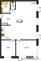 Планировка двухкомнатной(квартира) площадью 72.8 квадратных метров в “ЖК Квартал Тетрис”